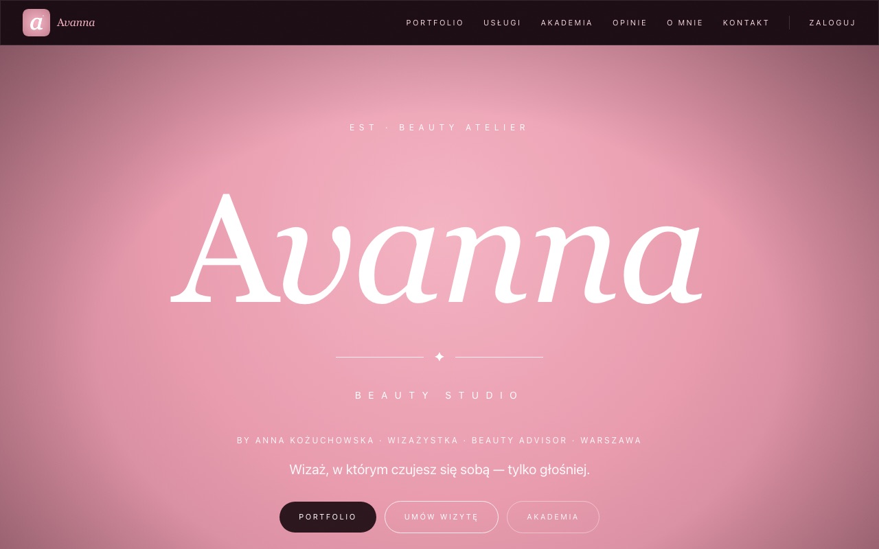 Screenshot der Website Avanna Beauty Studio