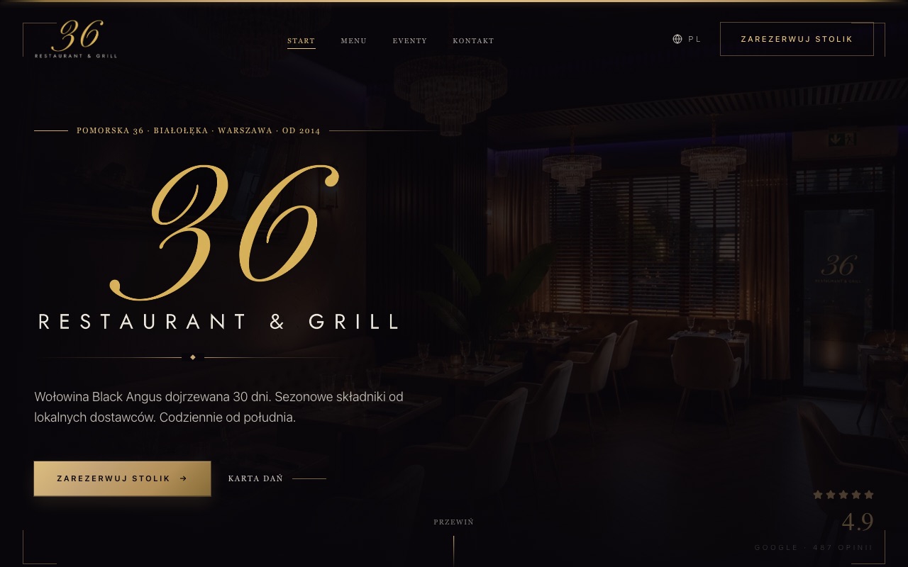 Screenshot der Website 36 Restaurant & Grill